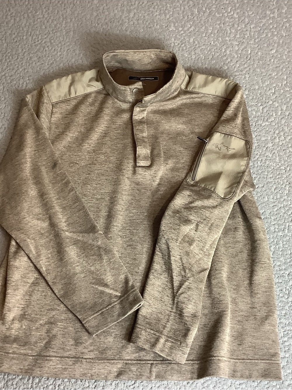 Greg Norman Collection Beige Crewneck Quarter-Placket Sweater